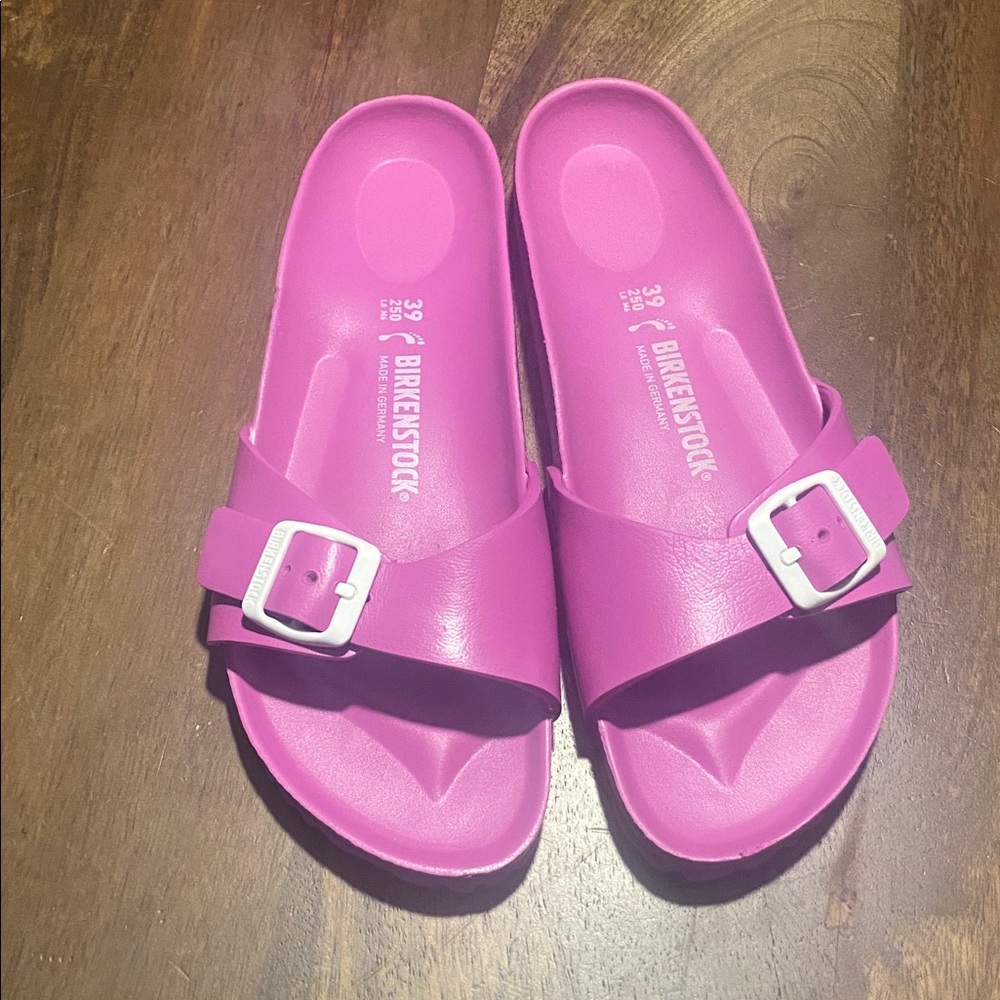 Birkenstock Pink Sandals with White Buckle